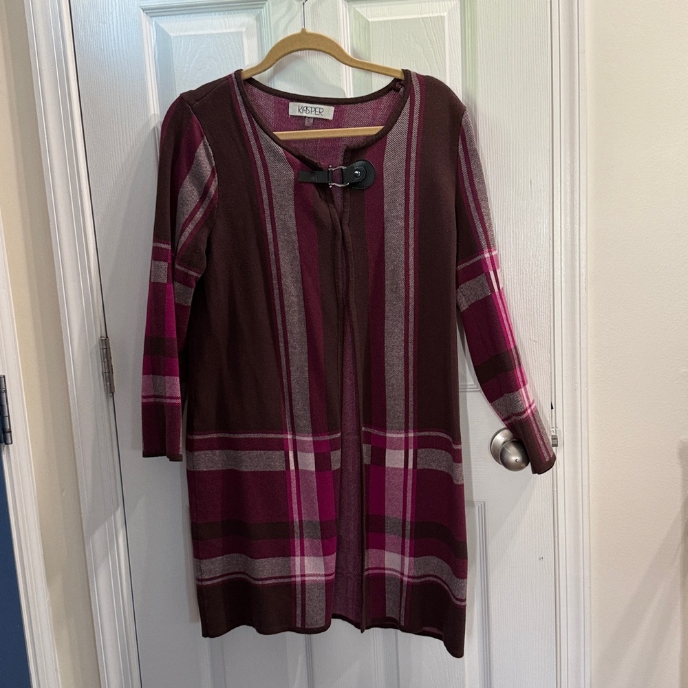 Kasper fuchsia and Brown Knit Cardigan